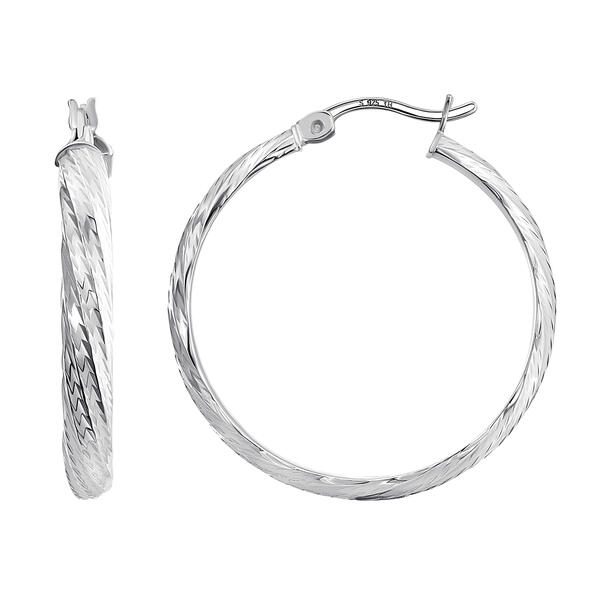 Sterling Silver Round Twist Hoop Earrings - image 