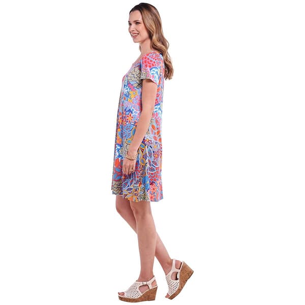 Womens MSK Short Sleeve Art Nouveau Shift Dress