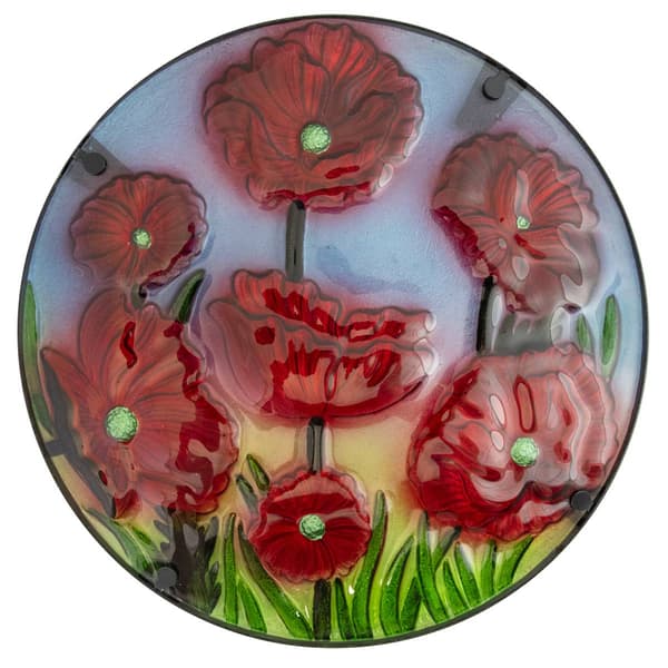 Northlight Seasonal Red Floral Poppies Glass Patio Side Table