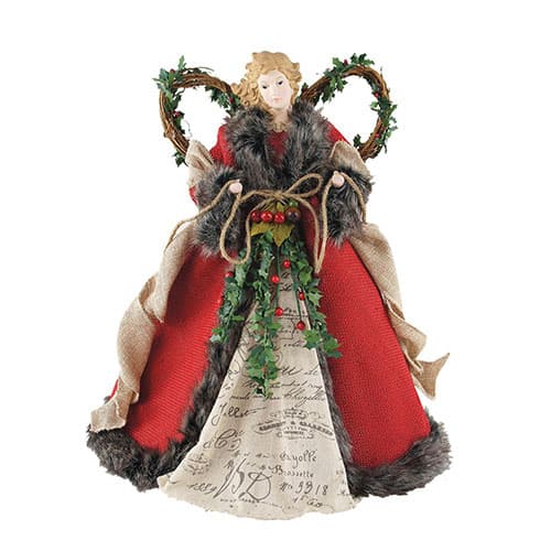 Santa's Workshop 16in. Red Homespun Angel Tree Topper - image 