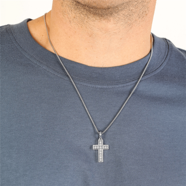 Mens Lynx 1/3ctw. Lab-Grown Diamond Cross Pendant Necklace