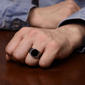 Mens Lynx Stainless Steel Black Agate & Black Resin Ring - image 2