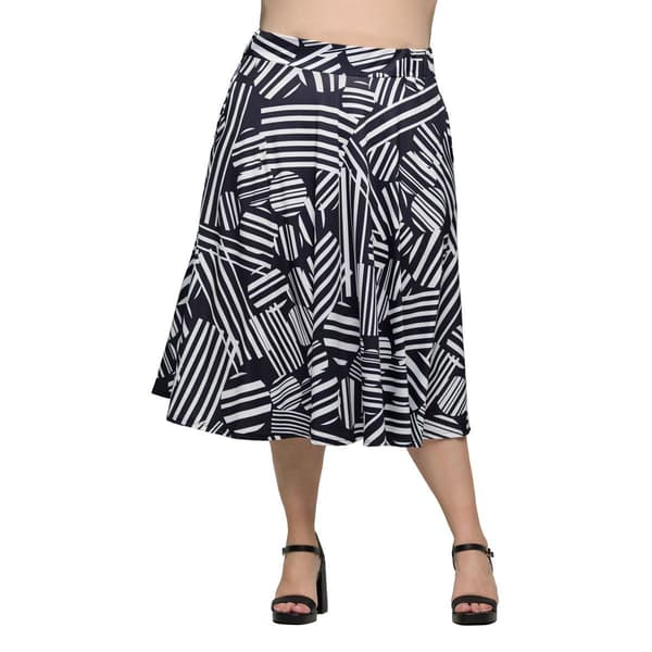 Plus Size 24/7 Comfort Apparel Black Geometric Pocket Midi Skirt - image 