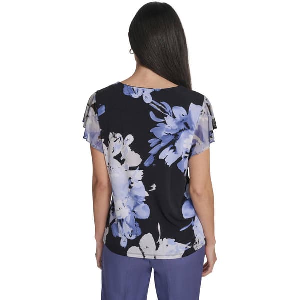 Womens Calvin Klein Short Mesh Sleeve Floral Blouse