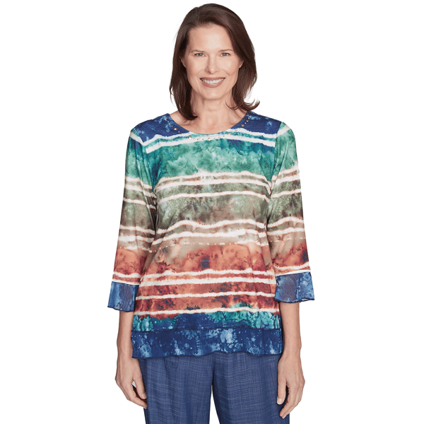 Womens Alfred Dunner Summer Solstice Tie Dye Stripe Blouse - image 