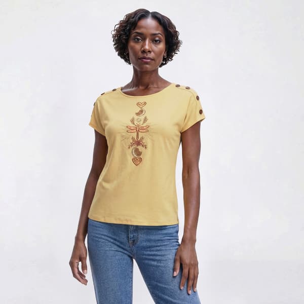 Womens Tru Self Dolman Sleeve Graphic Tee w/Shoulder Button - image 