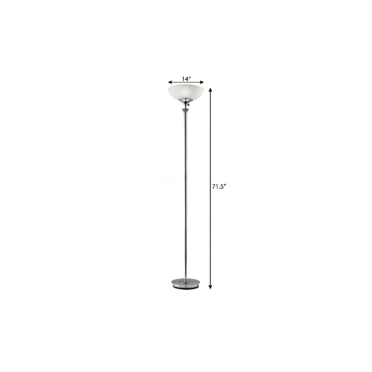 HomeRoots 72in. Silver Lamp with White Glass Shade