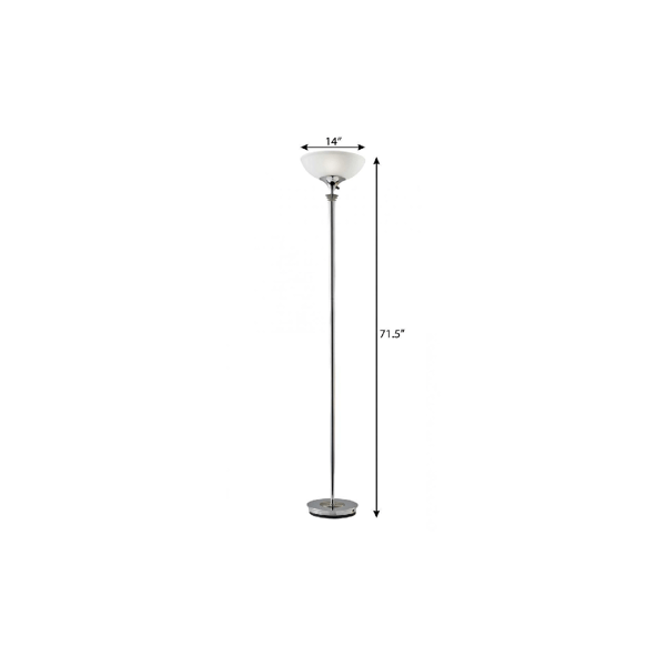 HomeRoots 72in. Silver Lamp with White Glass Shade