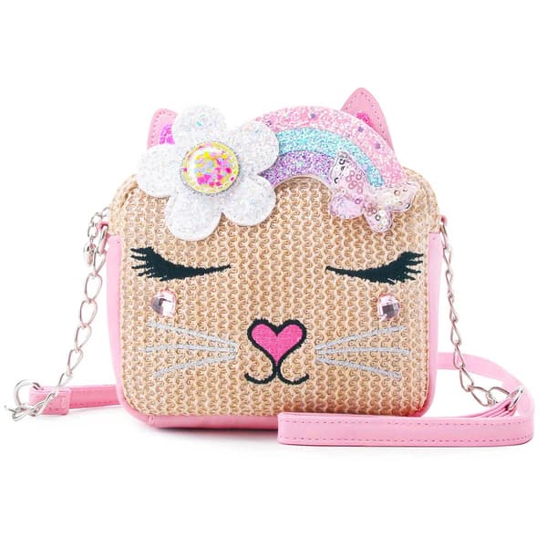 Girls OMG Bella Kitty Straw Crossbody Purse