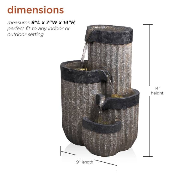 Alpine Grey Cascading Pillar Tabletop Fountain w/LED Lights
