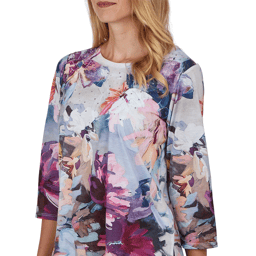 Womens Alfred Dunner Vail Rhinestone Romantic Floral Blouse