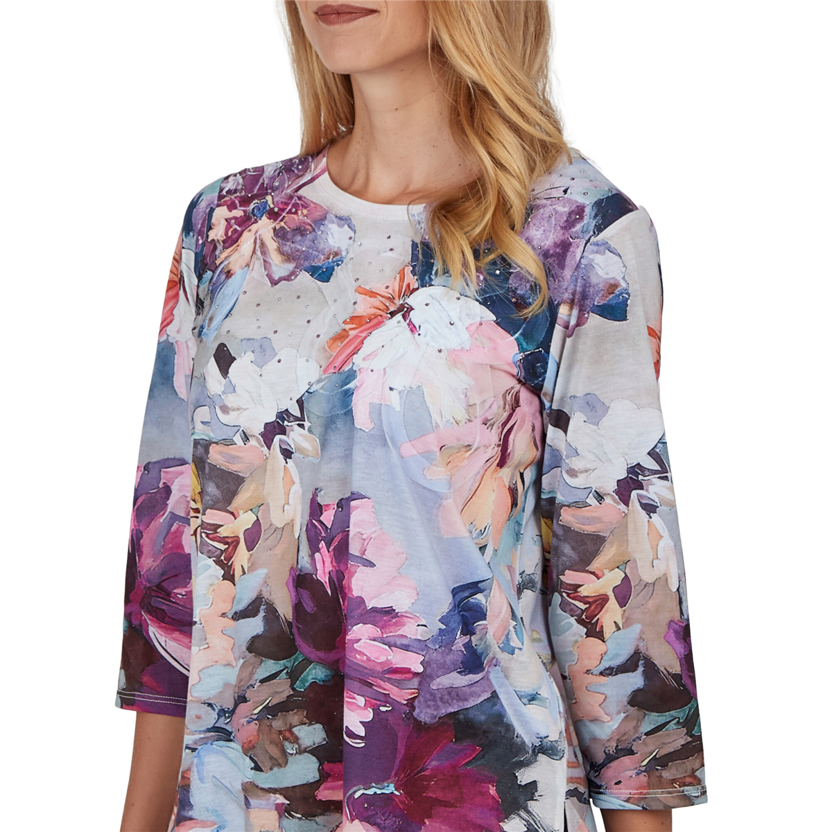 Womens Alfred Dunner Vail Rhinestone Romantic Floral Blouse