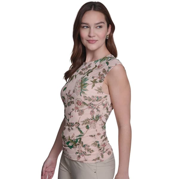 Womens Tommy Hilfiger Cap Sleeve Floral Stem Side Ruch Blouse