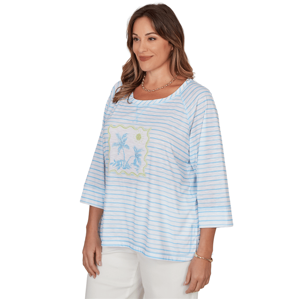 Plus Size Hearts of Palm Aqua Fresh 3/4 Sleeve Palm Tree Tee
