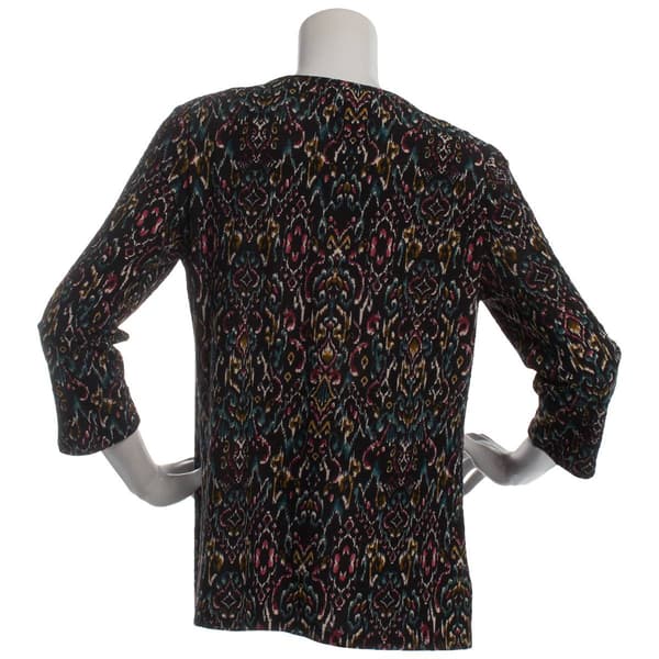 Petite Emily Daniels 3/4 Sleeve Multi Ikat Scoop Neck Blouse