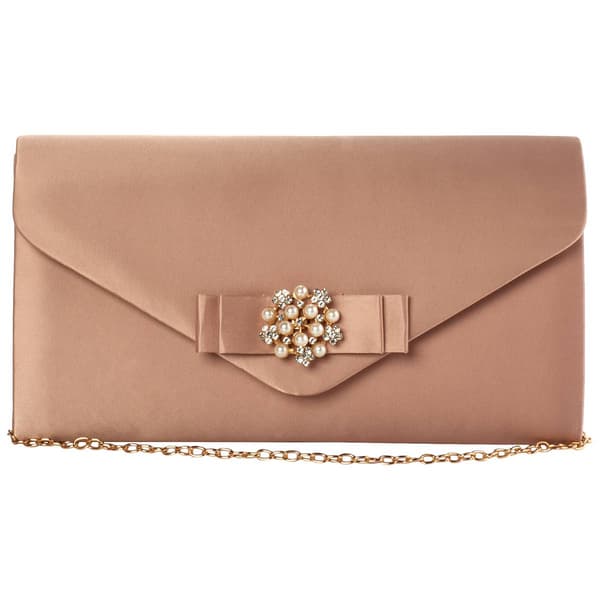 Sasha Pearl Brooch On Bow Clutch with Chain