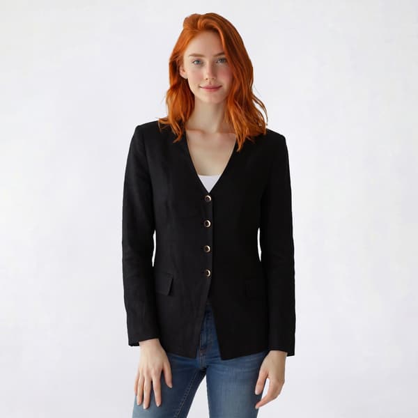 Juniors Love Tree Linen Gold Button Blazer