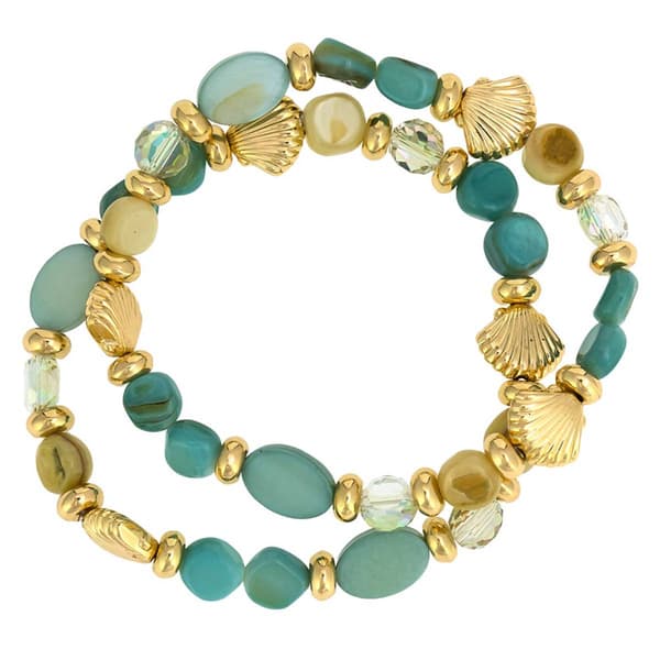 Ashley Cooper(tm) Aqua 2 Row Beaded Stretch Bracelet - image 