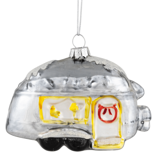 Northlight Silver Teardrop Camper Glass Christmas Ornament