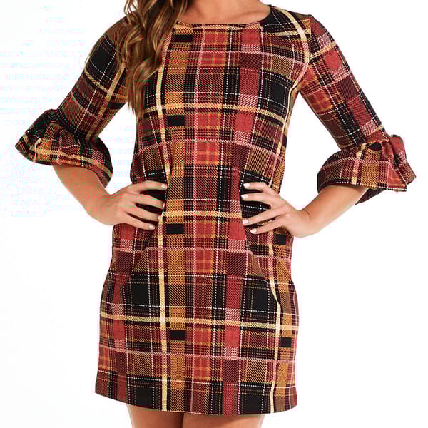 Womens Nina Leonard Plaid Scuba Shift Crepe Dress