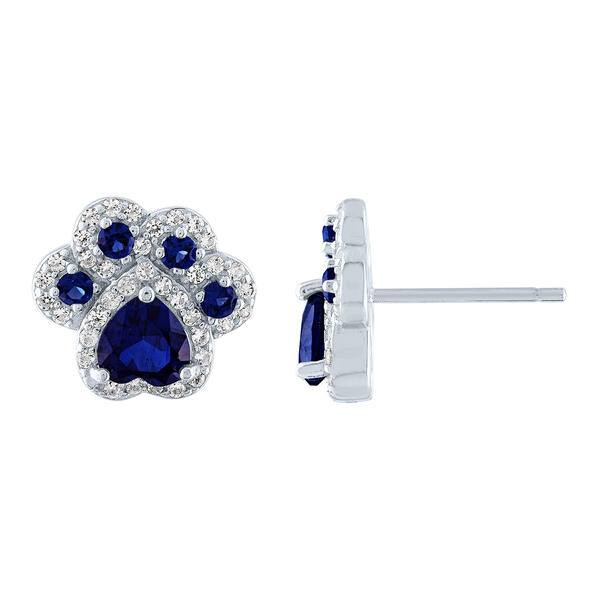 Gemstone Classics&#40;tm&#41; Blue/White Sapphire Dog Paw Silver Earrings - image 