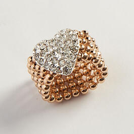 Guess Crystal Heart & Rose Gold Stretch Ring