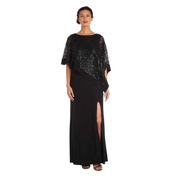 Womens R&M Richards Sleeveless Maxi Dress w/Sheer Lace Poncho