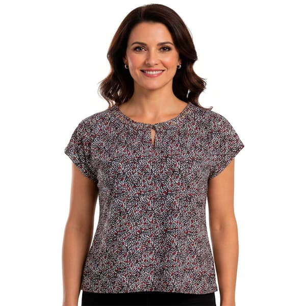 Petite Notations Short Sleeve Abstract Keyhole Neck Blouse - image 