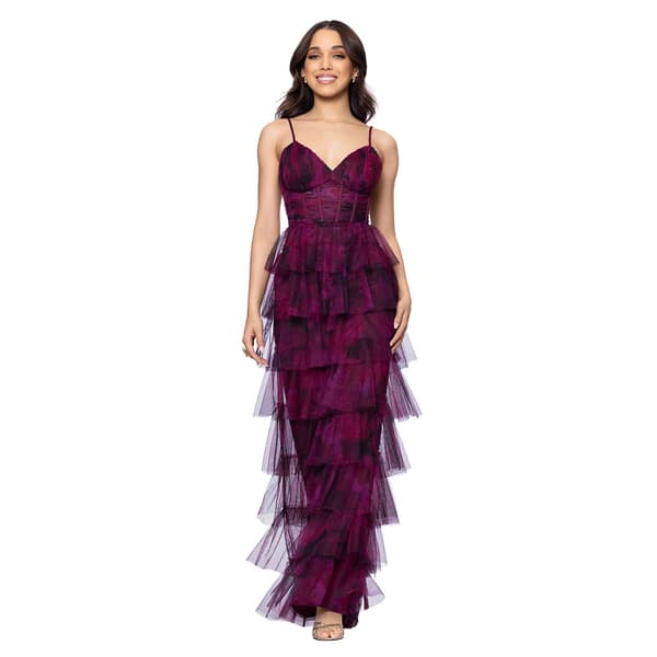 Juniors Blondie Nites Mesh Ruffle A-Line Dress - image 