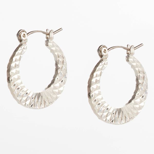 Design Collection Silver-Tone Textured Hoop Earrings - image 