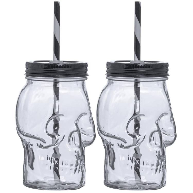 Home Essentials Set of 2 Skull Sippers w/ Straws