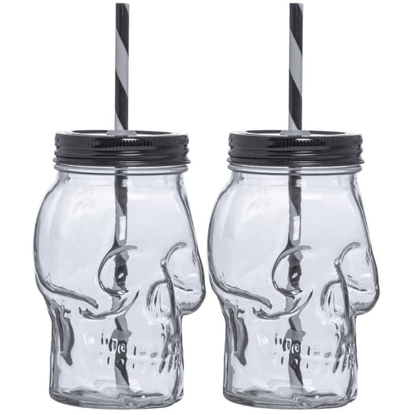 Home Essentials Set of 2 Skull Sippers w/ Straws