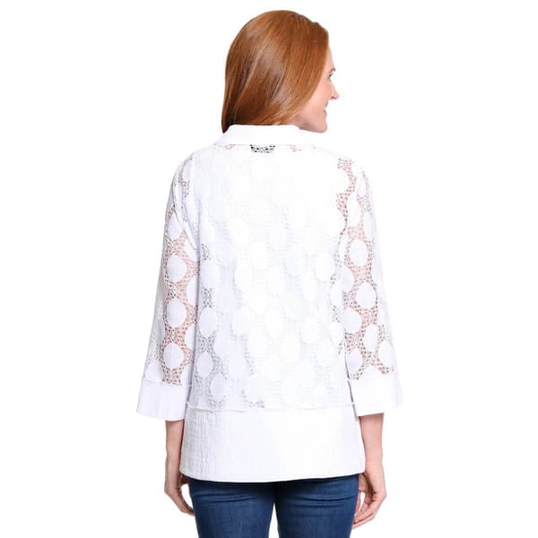 Plus Size Ali Miles 3/4 Sleeve Cut Out Dots Button Front Blouse