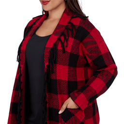 Plus Size Ruby Rd. Mysterious Romance Buffalo Plaid Cardigan