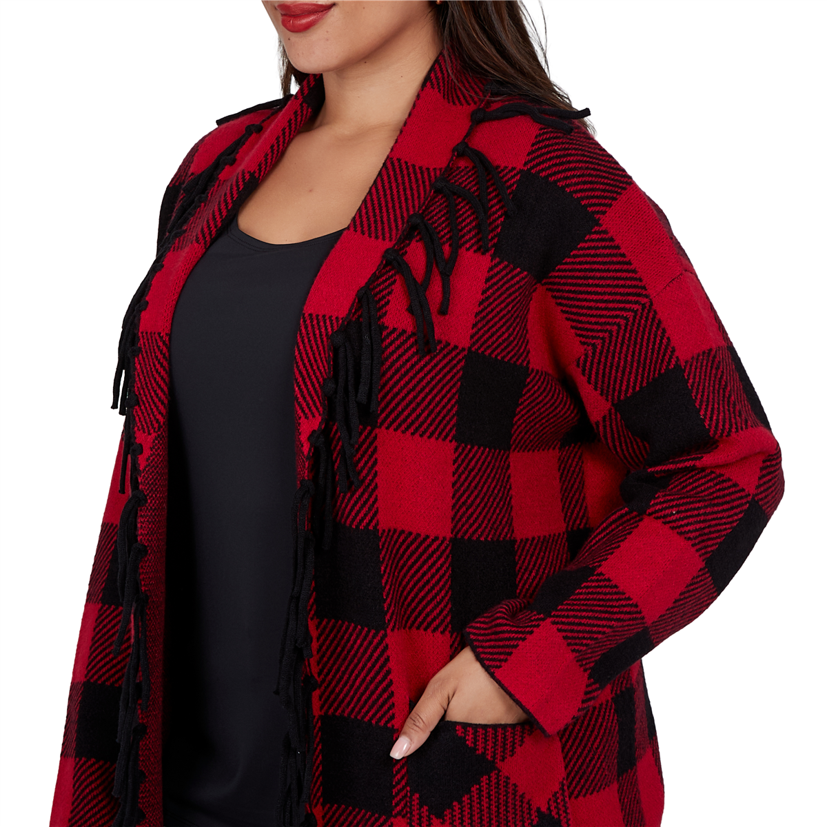 Plus Size Ruby Rd. Mysterious Romance Buffalo Plaid Cardigan
