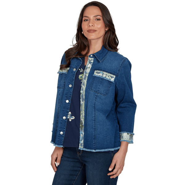 Womens Alfred Dunner Indigo Girls Floral Trim Denim Jacket