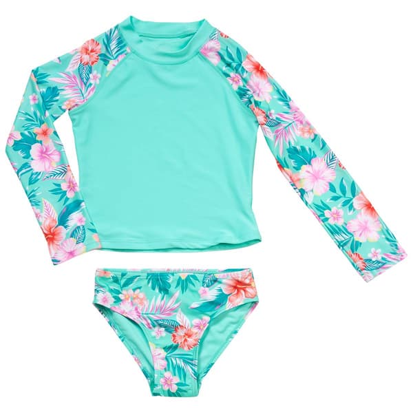 Girls (7-16) Breaking Waves 2pc. Rashguard Swim Set - image 