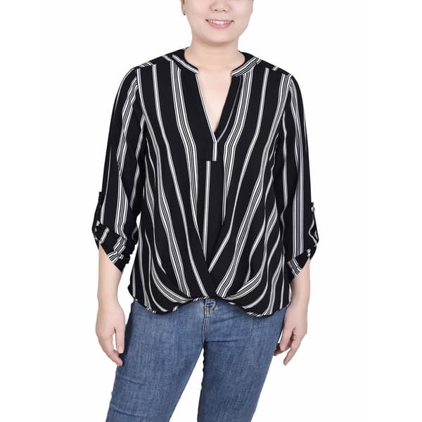 Womens NY Collection Roll Tab Sleeve Pleat Front Hem Blouse - image 