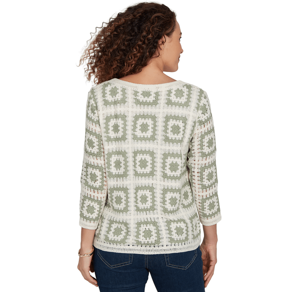 Petite Alfred Dunner Indigo Girls Crochet Square Sweater