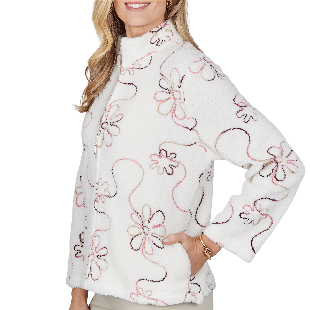 Womens Alfred Dunner Sunset Ridge Floral Sherpa Jacket