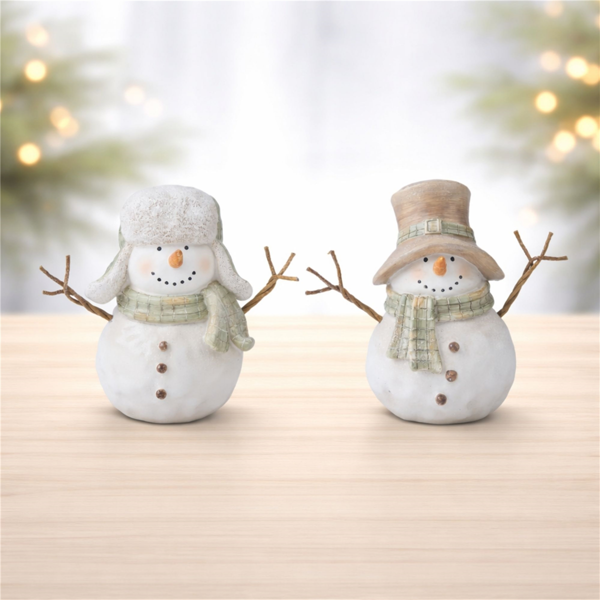 Melrose Glittered Snowman Figurine - Set of 2