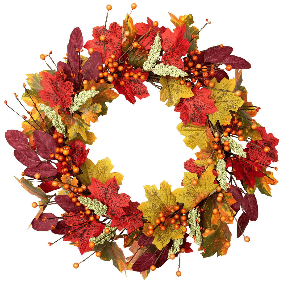 Open Video Modal for Northlight 20in. Leaves &amp; Berries Artificial Fall Harvest Wreath