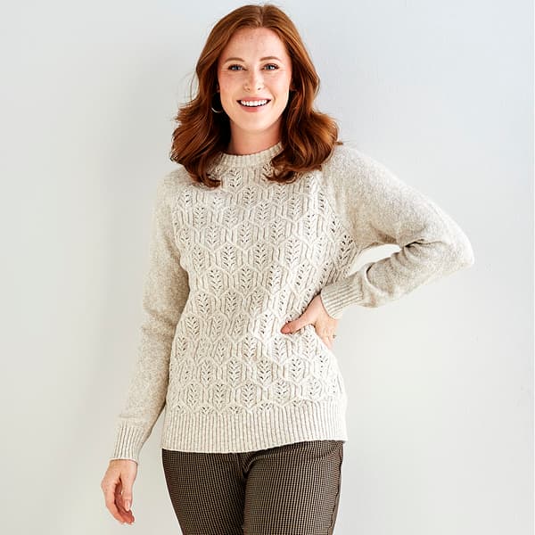 Petite Napa Valley Long Sleeve Marled Cable Front Crew Sweater