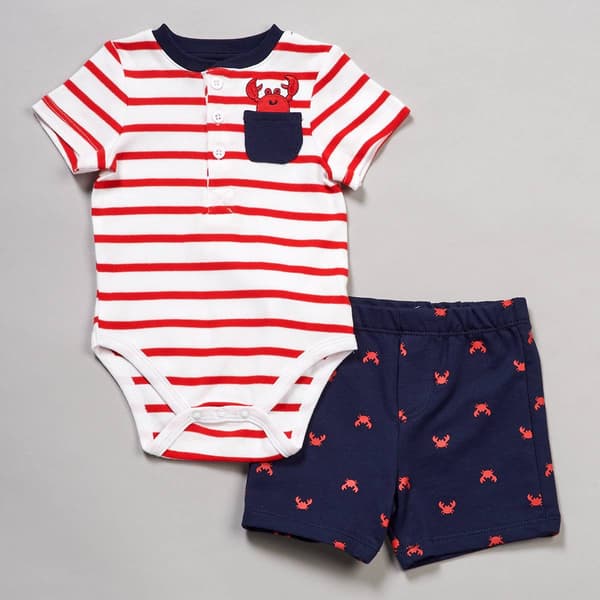 Baby Boy &#40;3-12M&#41; Little Me&#40;R&#41; Stripe Bodysuit & Crab Shorts Set - image 