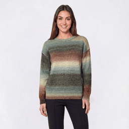 Womens Leo & Nicole Long Sleeve Crew Neck Ombre Yarn Sweater