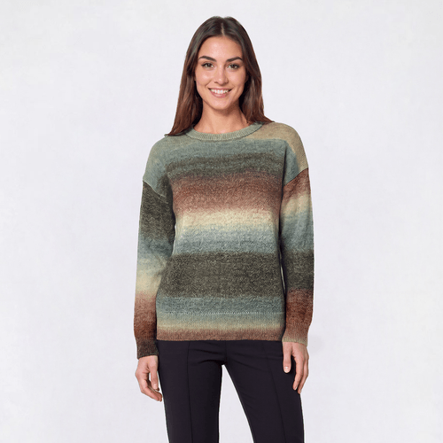 Womens Leo & Nicole Long Sleeve Crew Neck Ombre Yarn Sweater