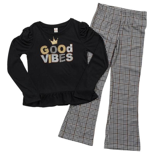 Girls &#40;7-12&#41; Sweet Butterfly Plaid Flare Leggings Set - Black - image 