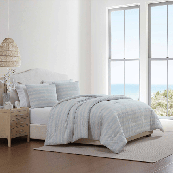 Palm Aire Bay Light Blue 3pc. Stripe Cotton Comforter Set