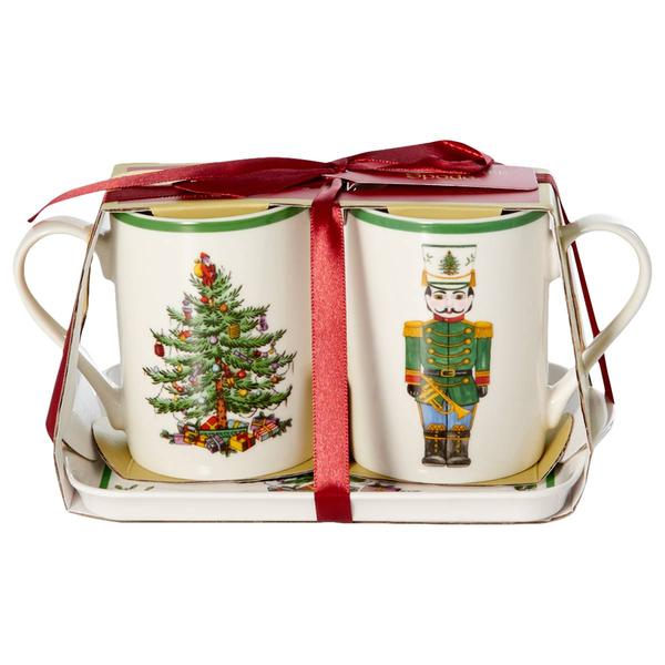 Spode Christmas Tree Nutcracker Tray with 2 Mugs - image 