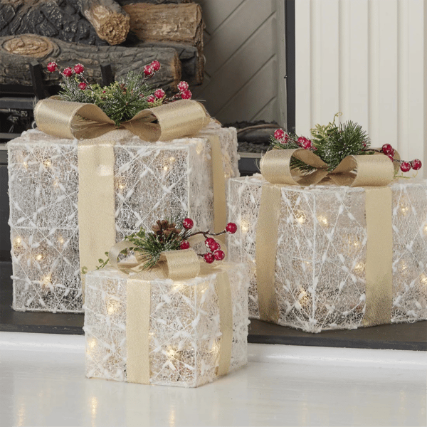 Seasonal LLC LED White Glitter Giftboxes - Set of 3